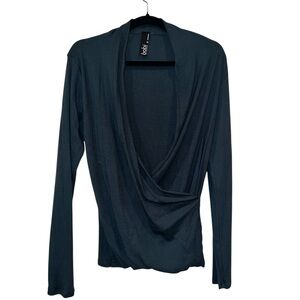 Bobi Los Angeles Ribbed Wrap Top Black Long Sleeve Surplice Soft Size Large NWOT